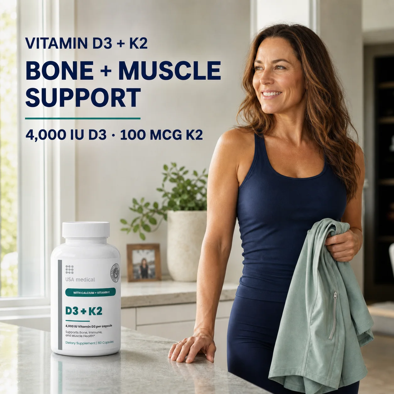 Vitamin D3 plus K2 as part of a simple daily bone and muscle support routine