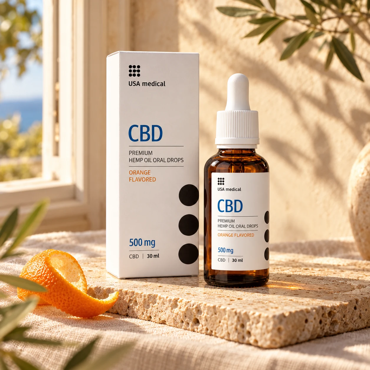USA Medical Calm CBD Oil 500 mg bottle and carton