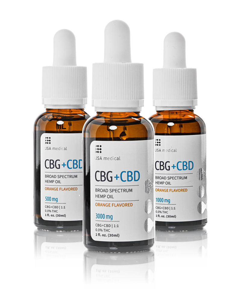 Buy 2 Get 1 Free: USA Medical 500 mg Advanced Broad-Spectrum CBG+CBD Oil – 500 mg | 30 mL x 3 bottles