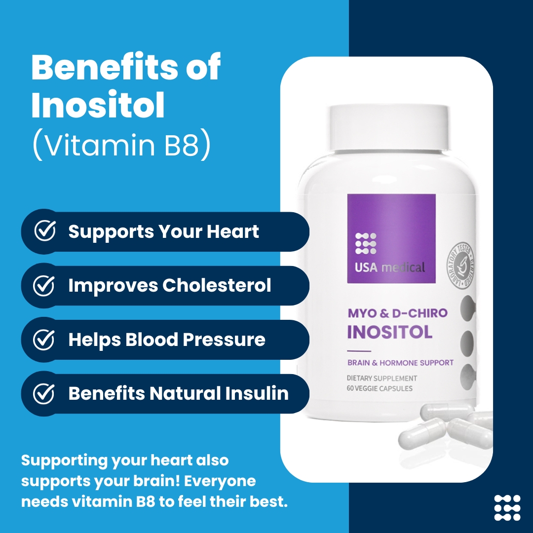 100 capsules of Inositol 650 mg, Optimal ratio of myo Inositol / D