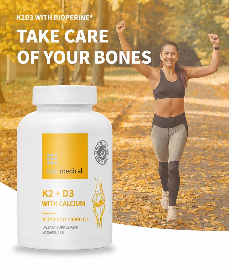 K2 + D3 Capsules with Calcium and Vitamin C, 60 ct