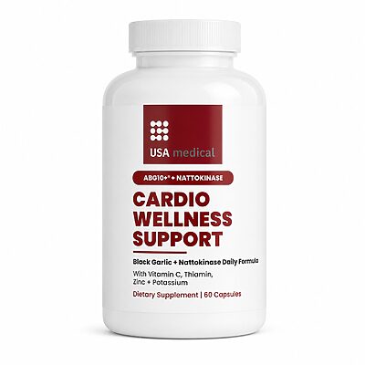 USA Medical Cardio Wellness Support bottle centered on a pure white background