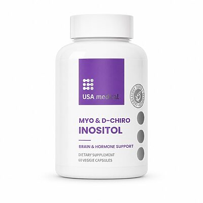 USA Medical Myo + D-Chiro Inositol 60 capsules on a clean white background