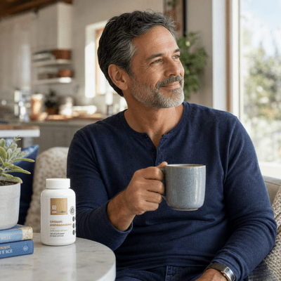 USA Medical Ashwagandha with Black Pepper in a real home routine with a man