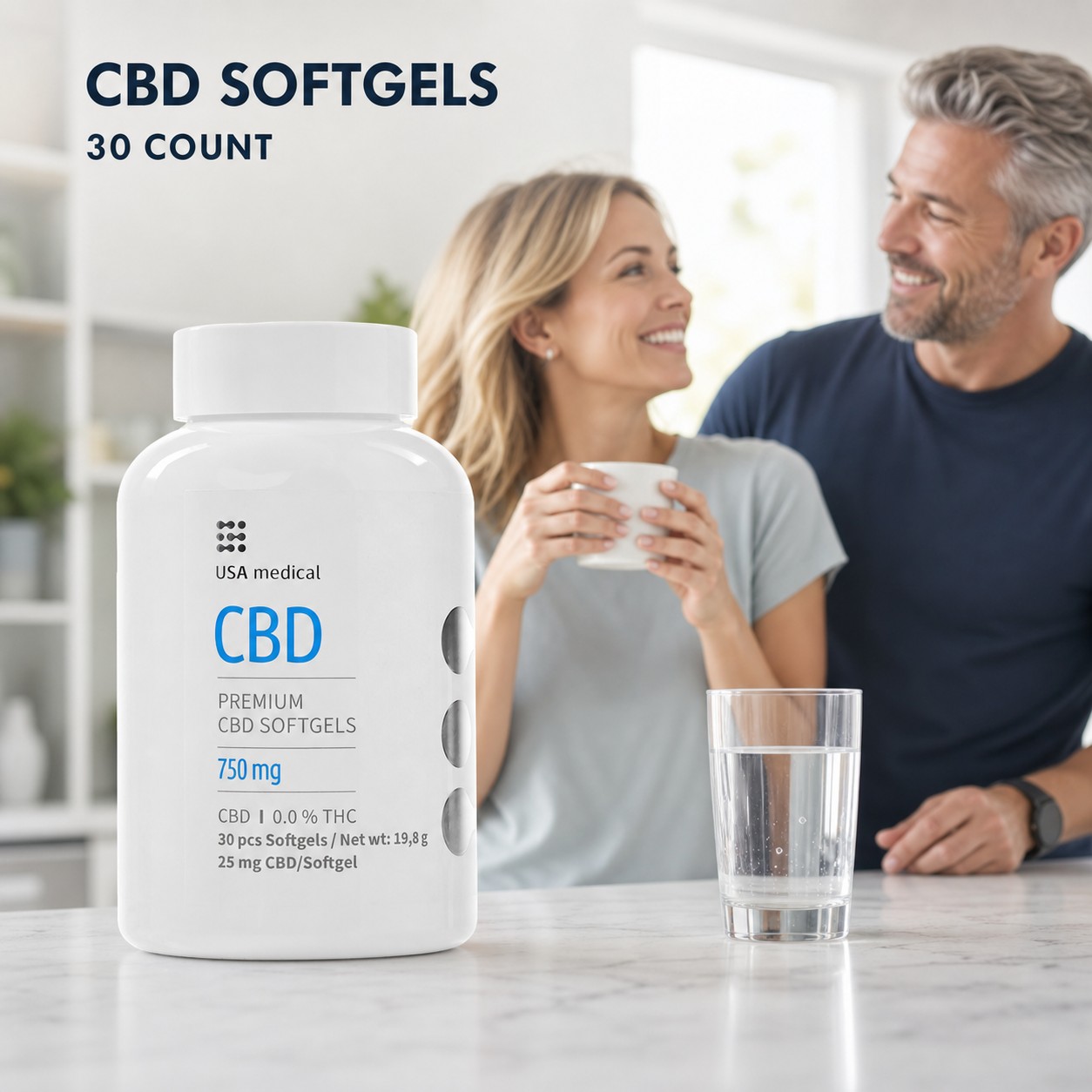 USA Medical CBD Softgels 25 mg, 30 Count bright kitchen