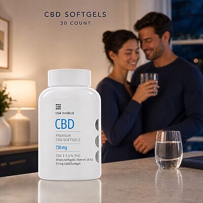 USA Medical CBD Softgels 25 mg, 30 Count evening soft title