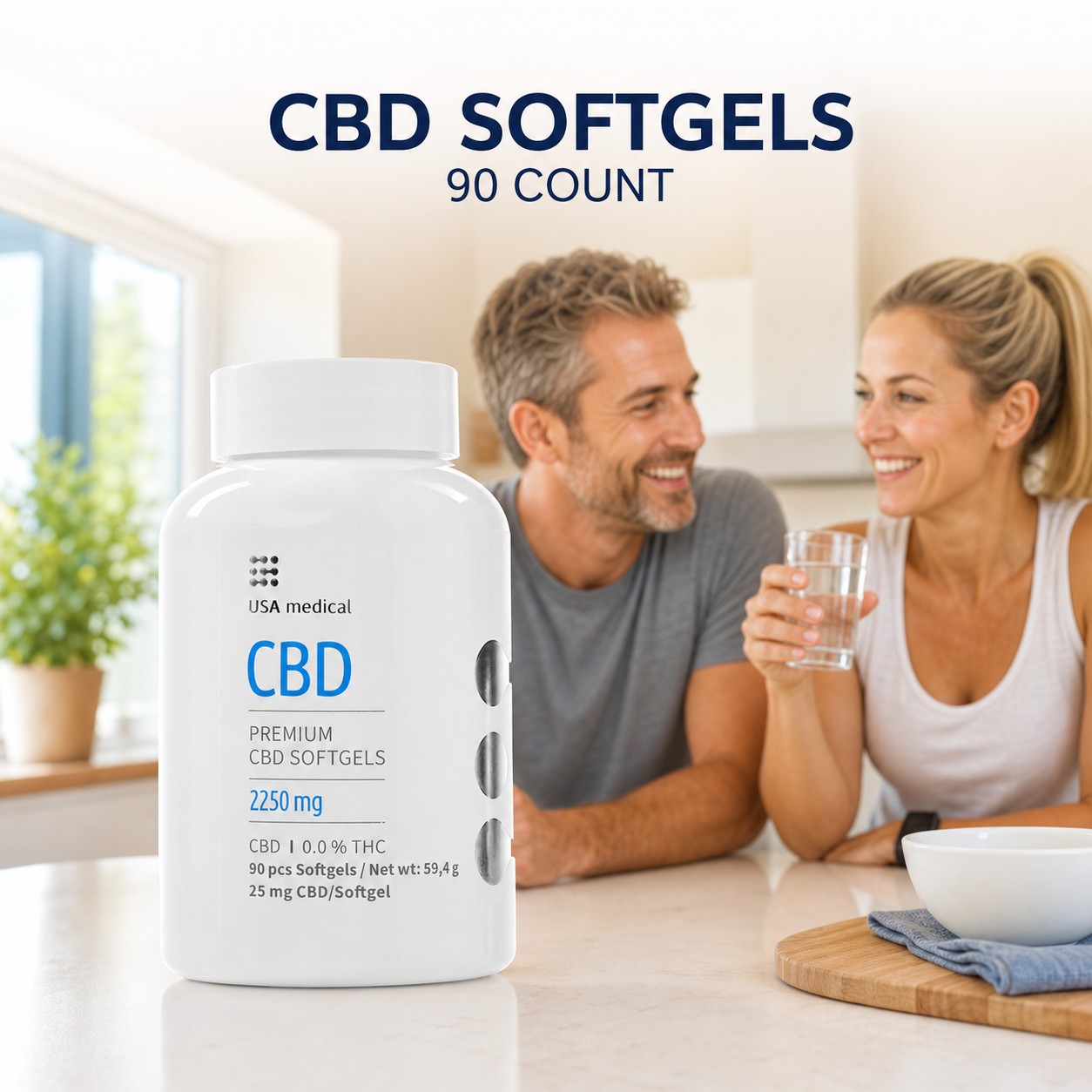 USA Medical CBD Softgels 25 mg, 90 Count morning kitchen