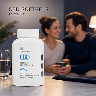 USA Medical CBD Softgels 25 mg, 90 Count evening soft title