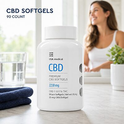 USA Medical CBD Softgels 25 mg, 90 Count bright vanity