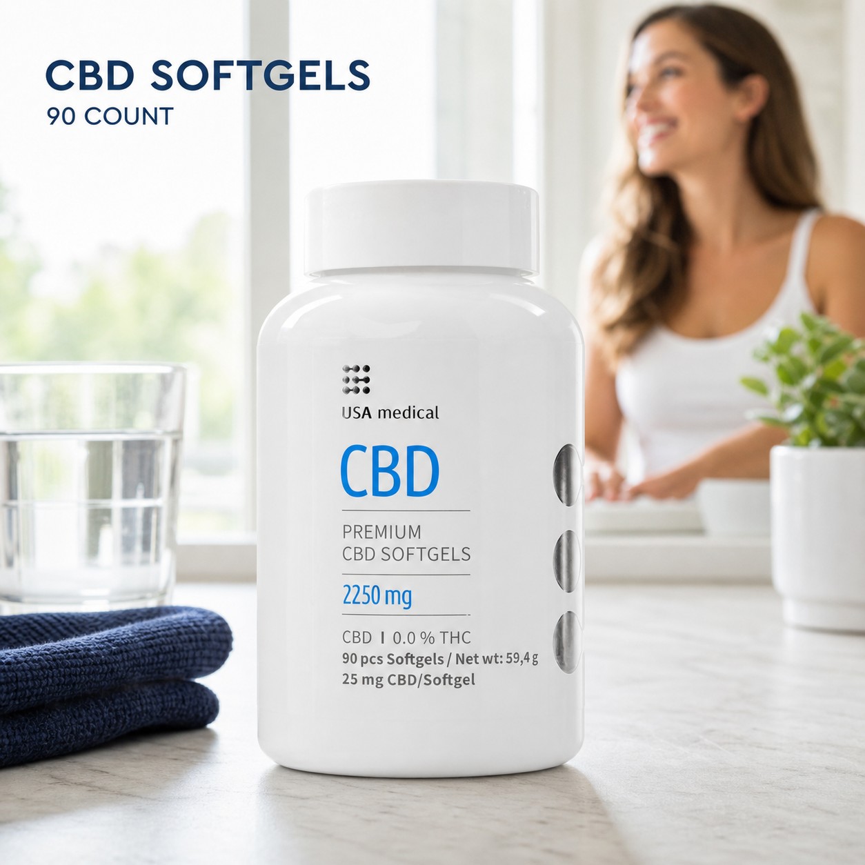 USA Medical CBD Softgels 25 mg, 90 Count bright vanity