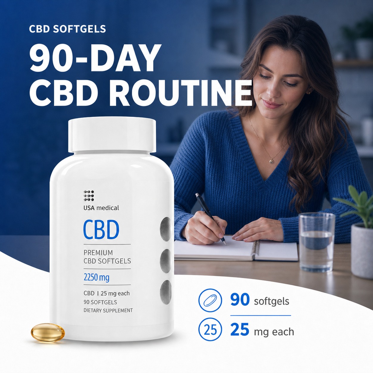 USA Medical CBD Softgels 25 mg, 90 Count