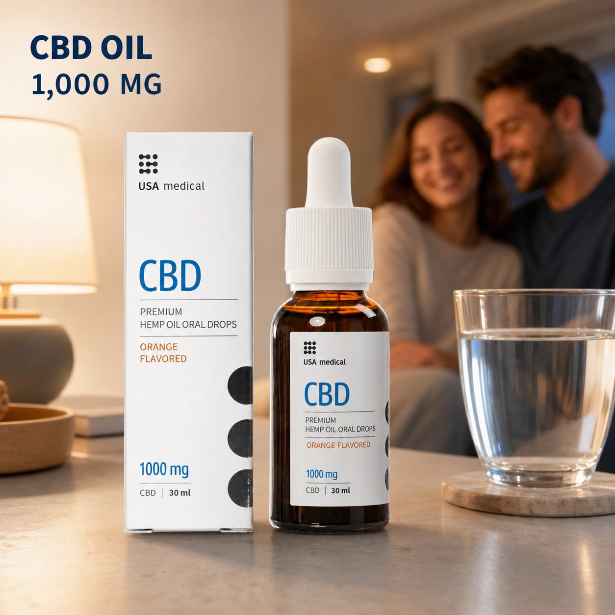 USA Medical cannabinoid oil in an evening wellness setting