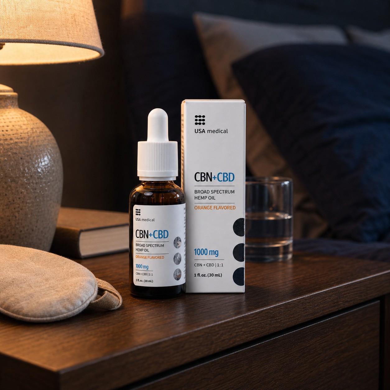 USA Medical CBN Oil 1,000 mg product nightstand