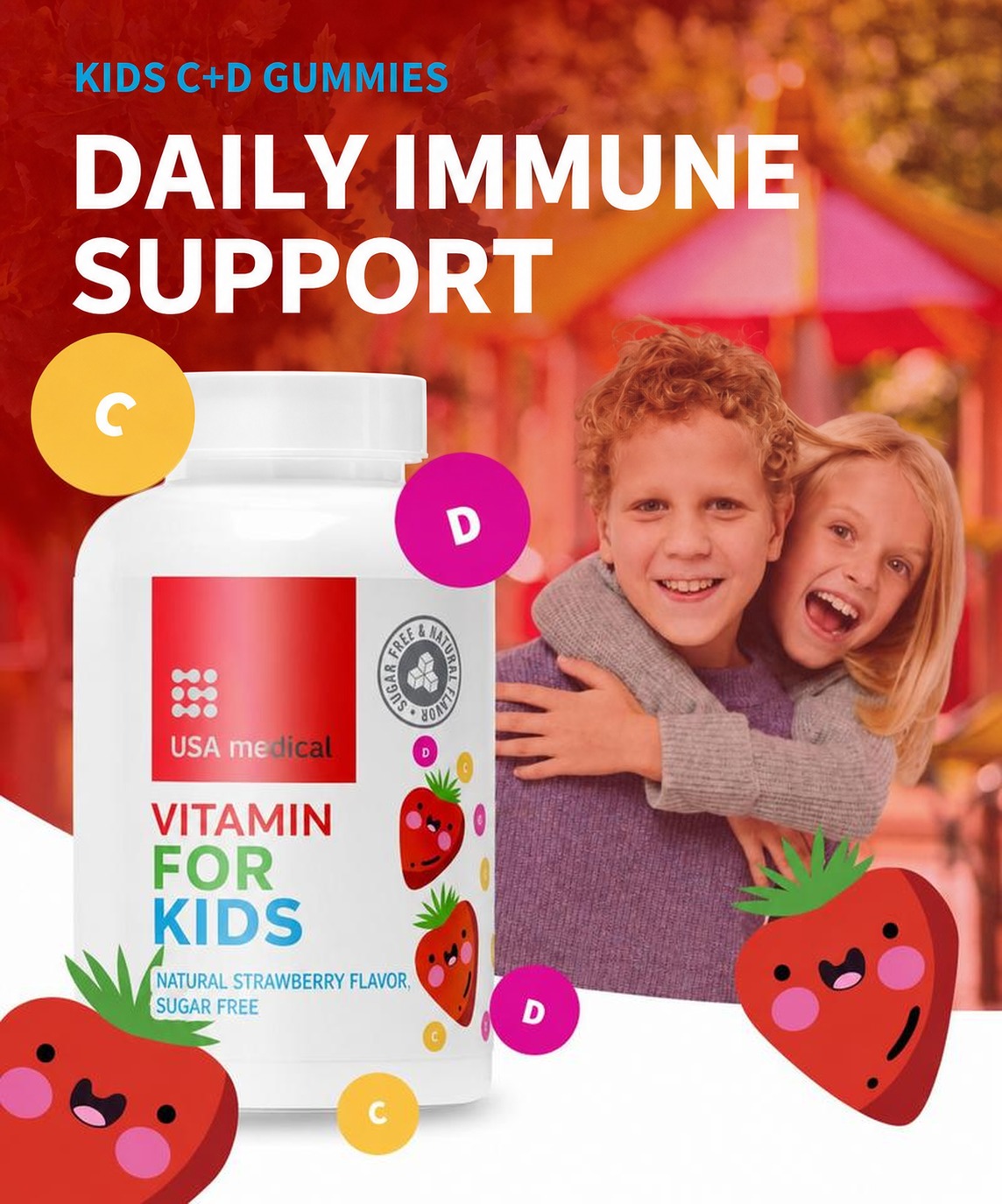 USA Medical C + D Chewable Vitamins for Kids, 60 Count