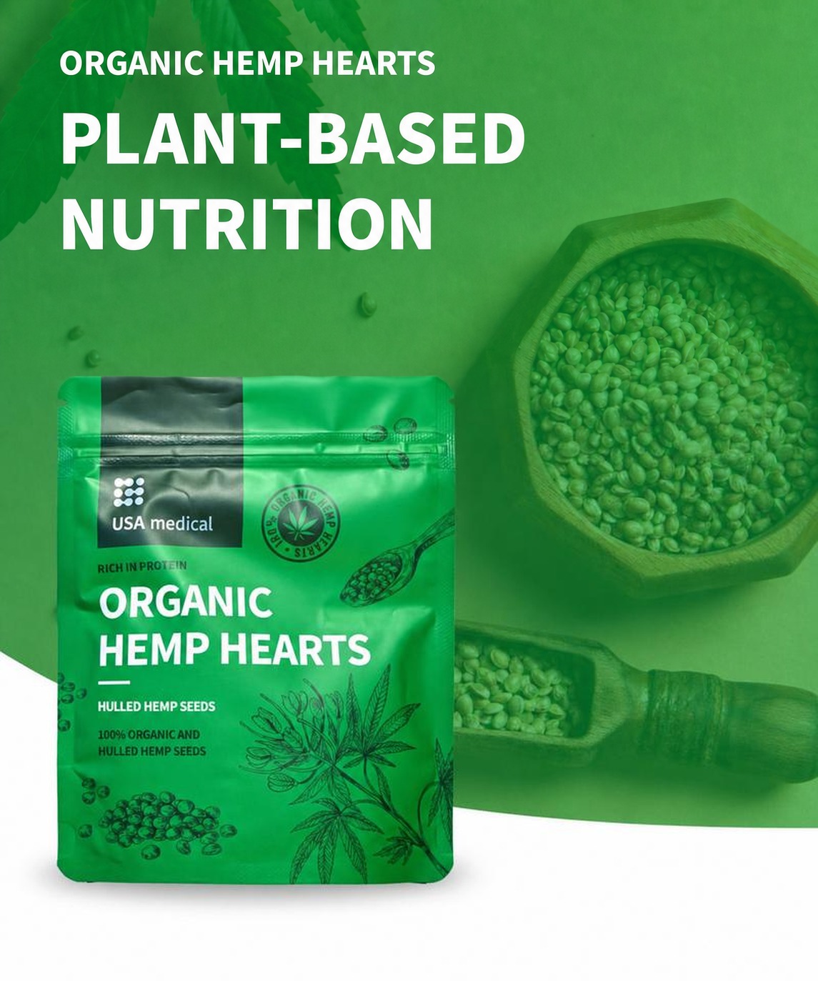 USA Medical Organic Hulled Hemp Seeds - 150 g