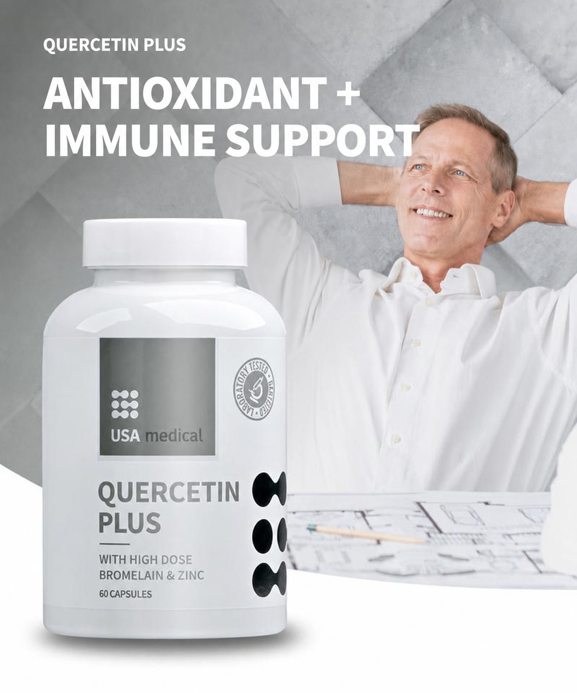 USA Medical Quercetin Capsules with Zinc and Bromelain, 60 Capsules