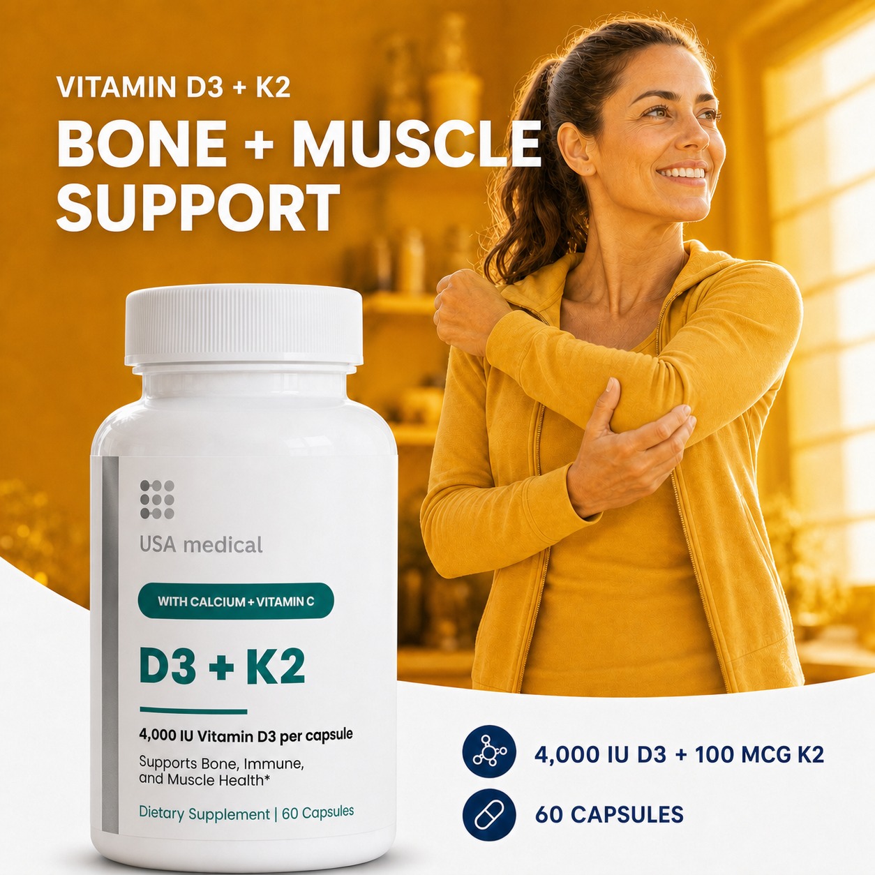 USA Medical Vitamin D3 + K2
