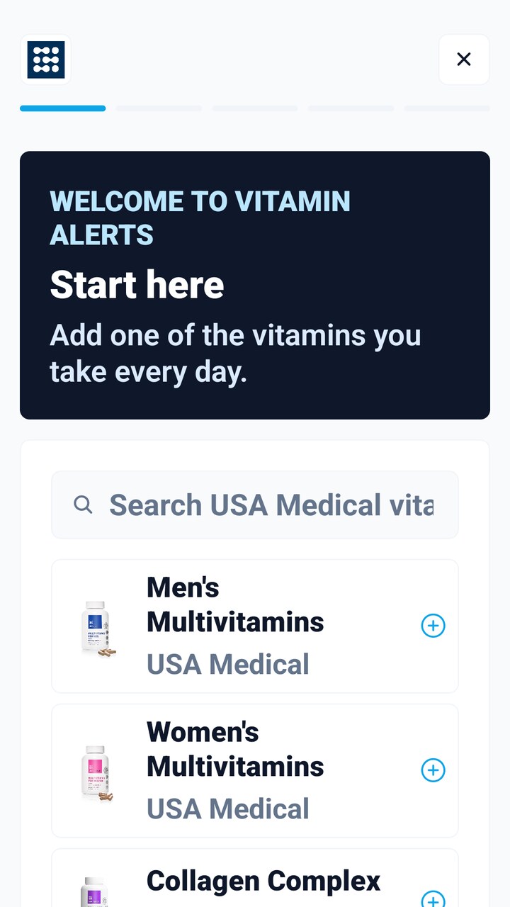 Vitamin Alerts app screen for adding a daily vitamin routine