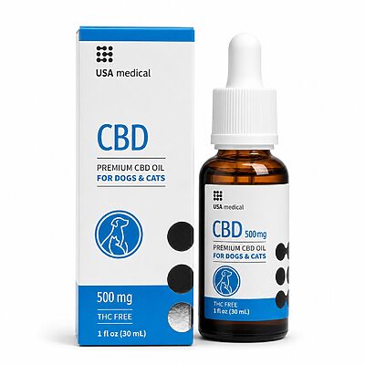 USA Medical Pet CBD Oil 500 mg bottle and carton on a white background