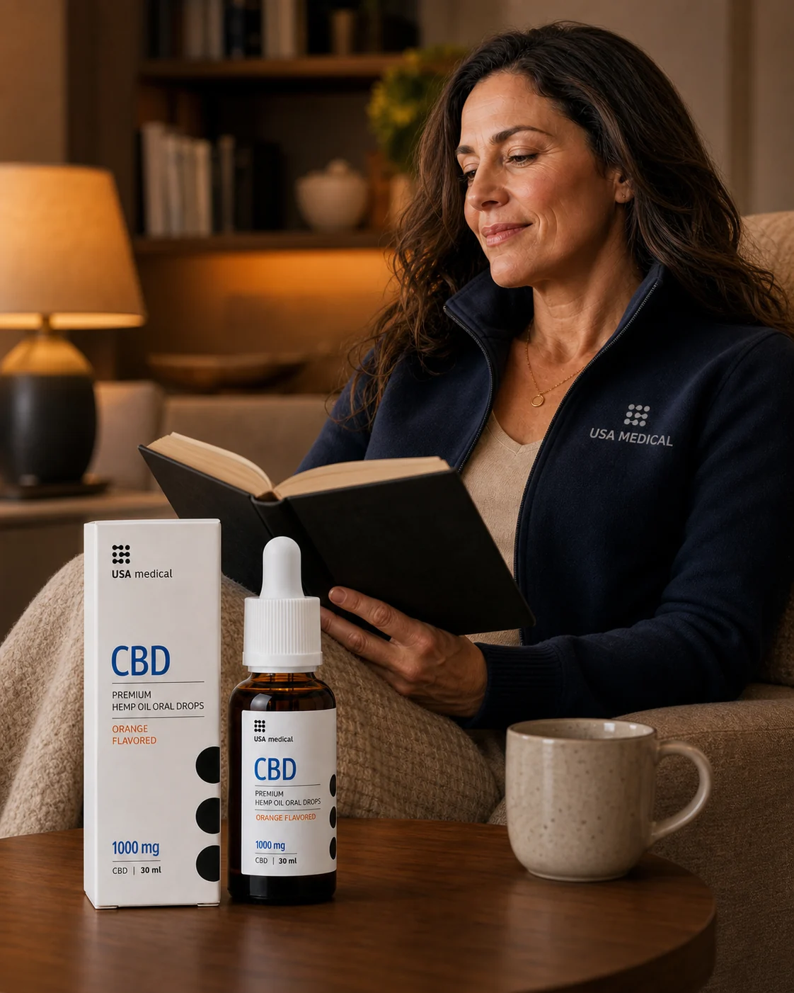 USA Medical cannabinoid oil in an evening wellness setting